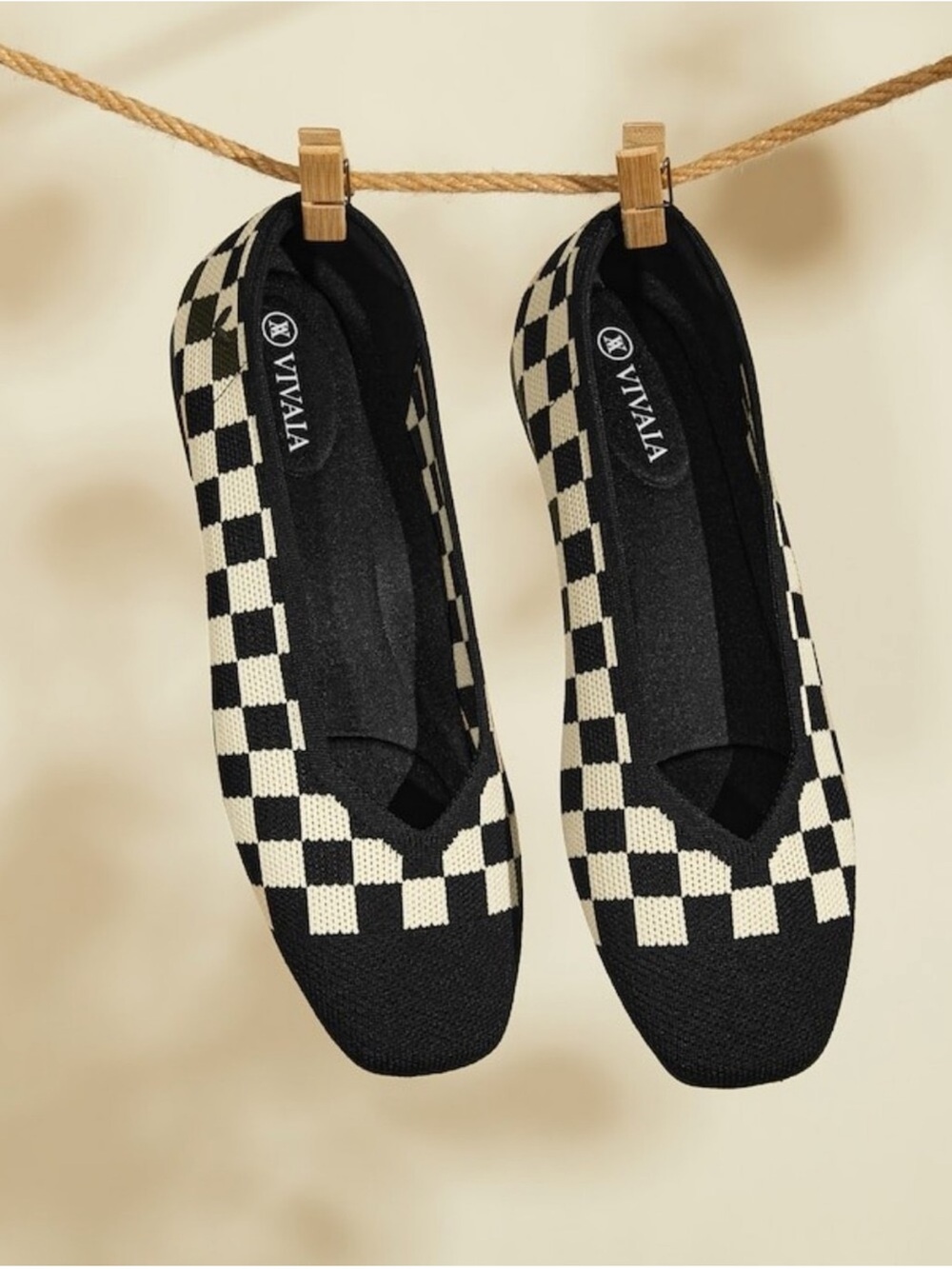 Vivaia Shoes Margot 2.0 Black & White Checker Knit Ballet Flats Chic Preppy 8 - Picture 2 of 15